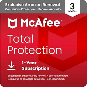 McAfee Total Protection 3-Device 2025 Ready |Security Software Includes Antivirus, Secure VPN, Password Manager, Identity Monitoring | 1 Year Subscription with Auto Renewal